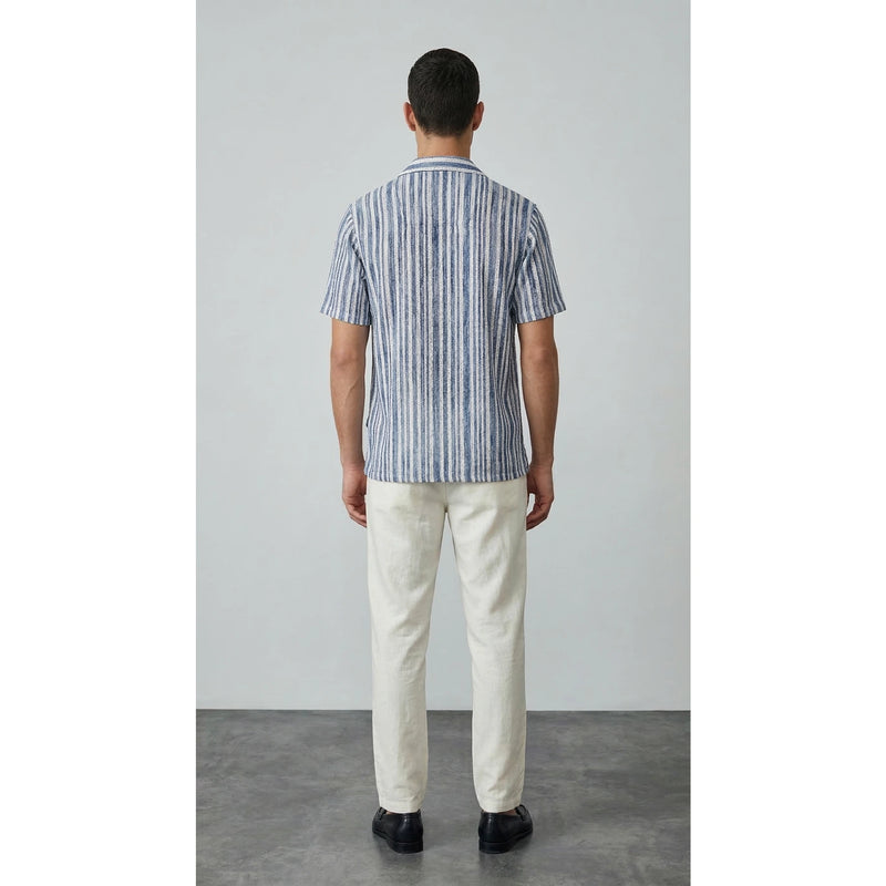 Blue Crochet Stripes Shirt | Montivo Pakistan