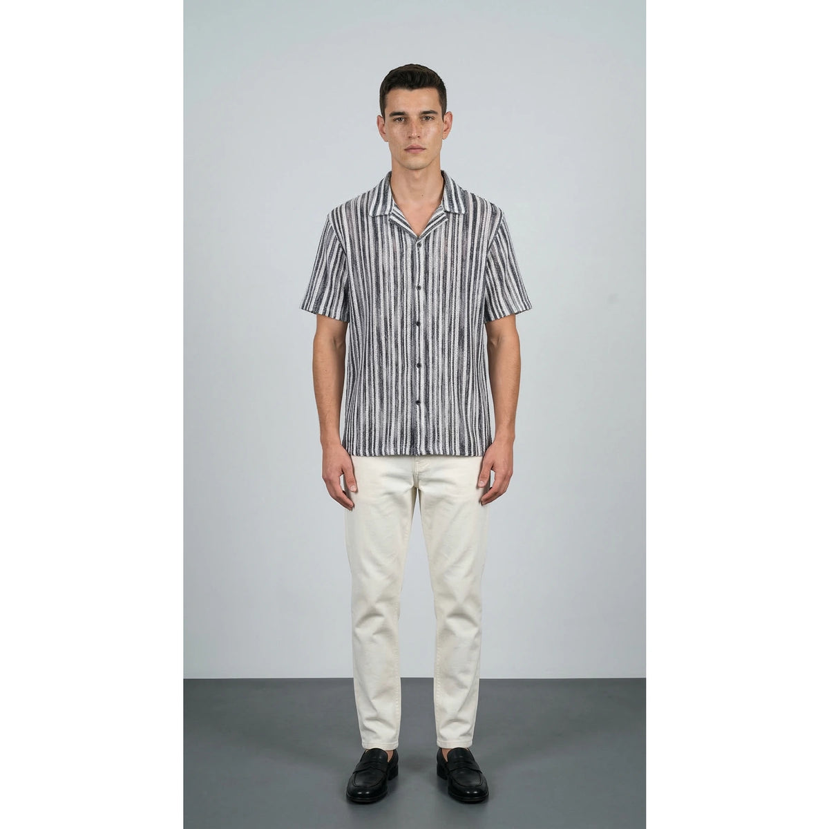 Grey Crochet Stripes Shirt