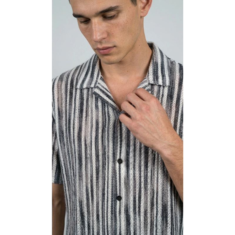 Grey Crochet Stripes Shirt | Montivo Pakistan