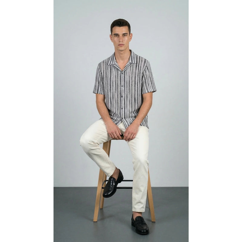 Grey Crochet Stripes Shirt | Montivo Pakistan