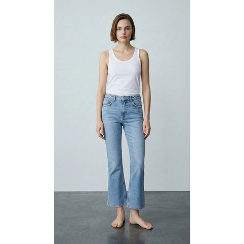 Mid Blue Mini Boot-Cut Jeans | Montivo Pakistan