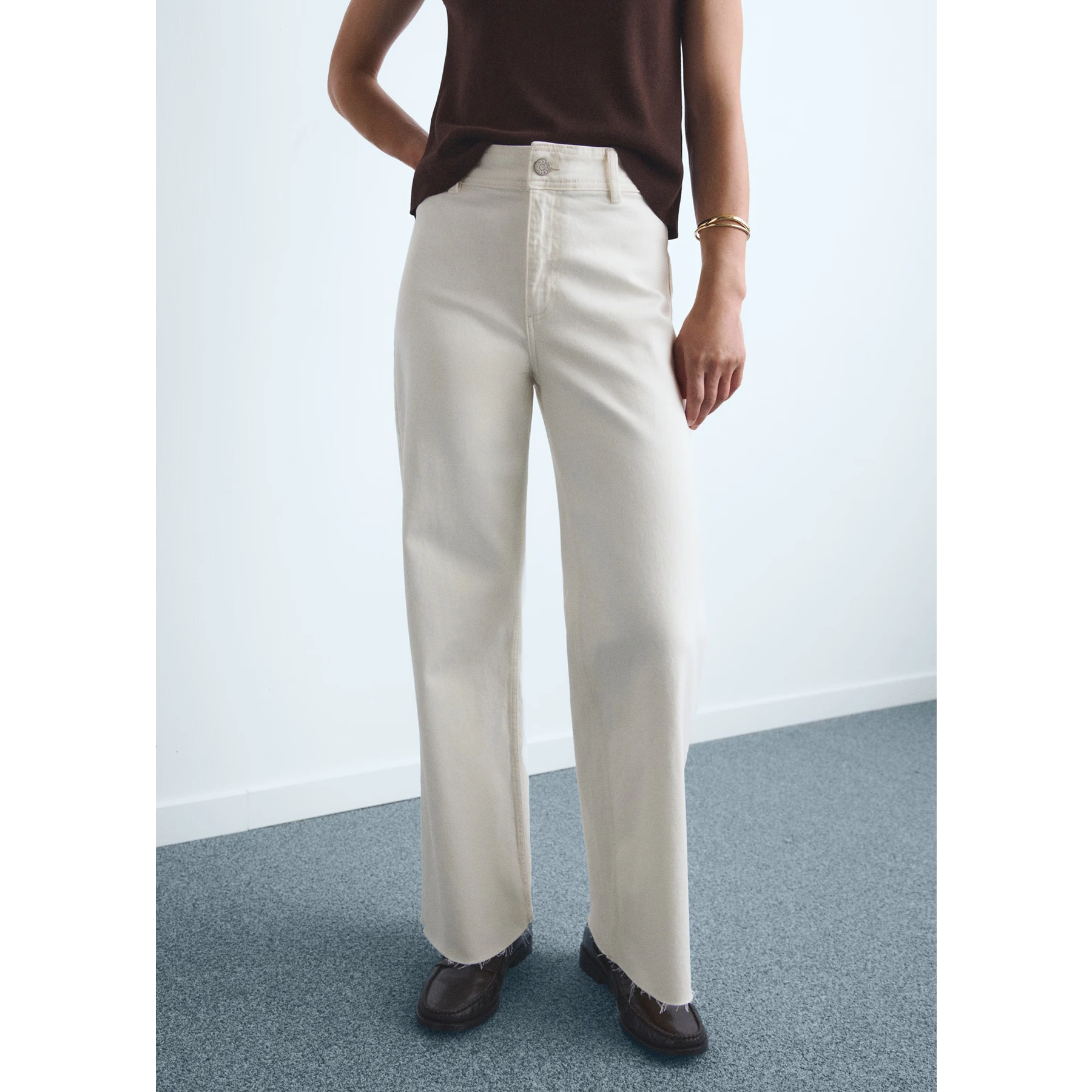 Ecru Wide Leg Jeans | Montivo Pakistan