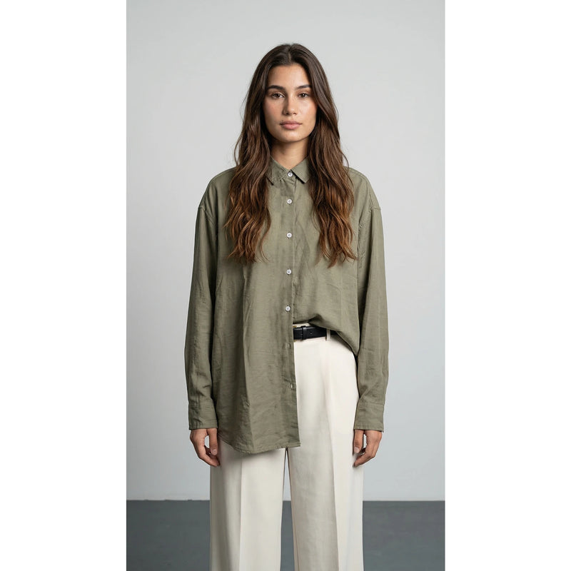 Olive Linen Oversized Shirt | Montivo Pakistan