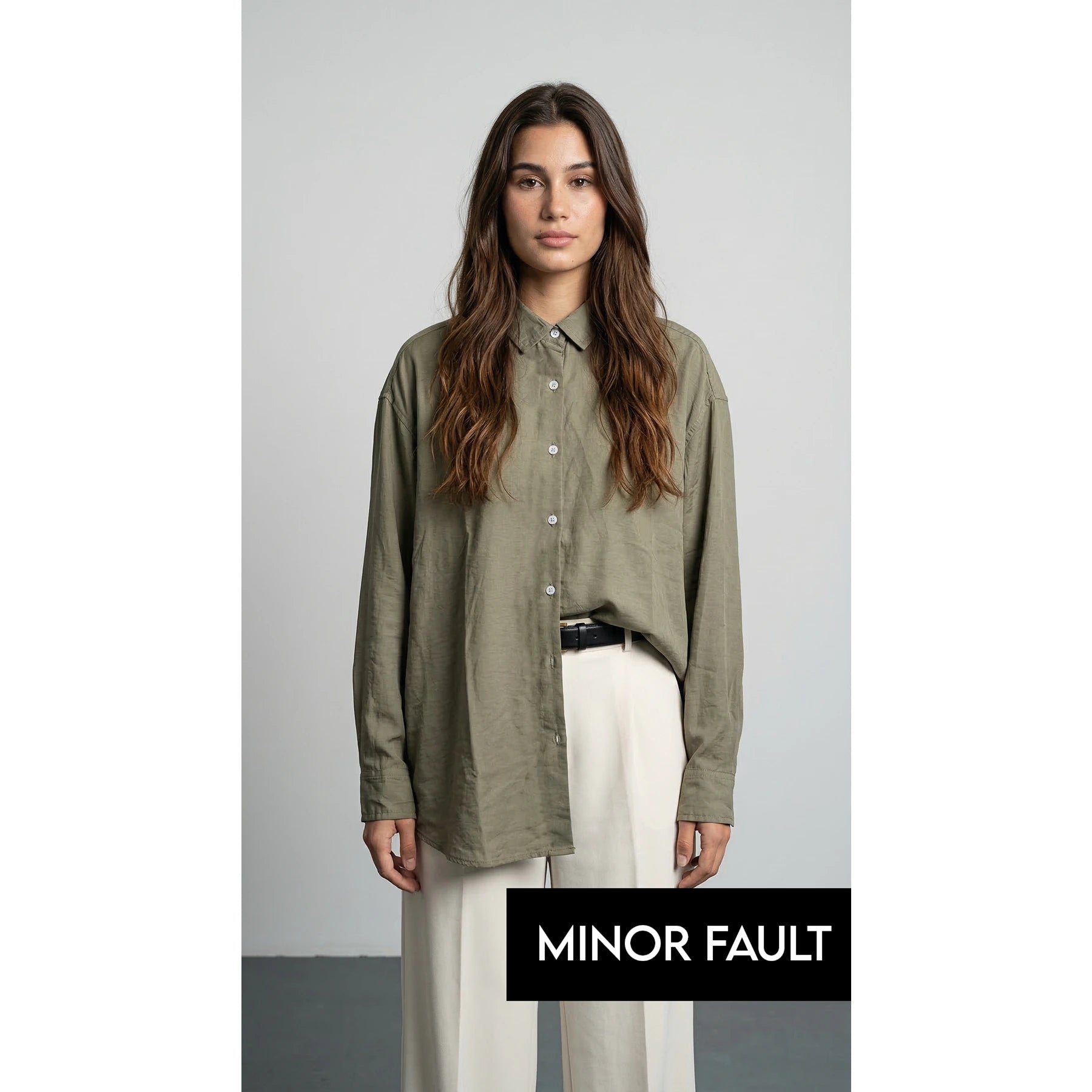 (Minor Fault) Olive Linen Oversized Shirt | Montivo Pakistan