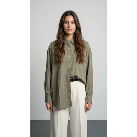 Olive Linen Oversized Shirt | Montivo Pakistan