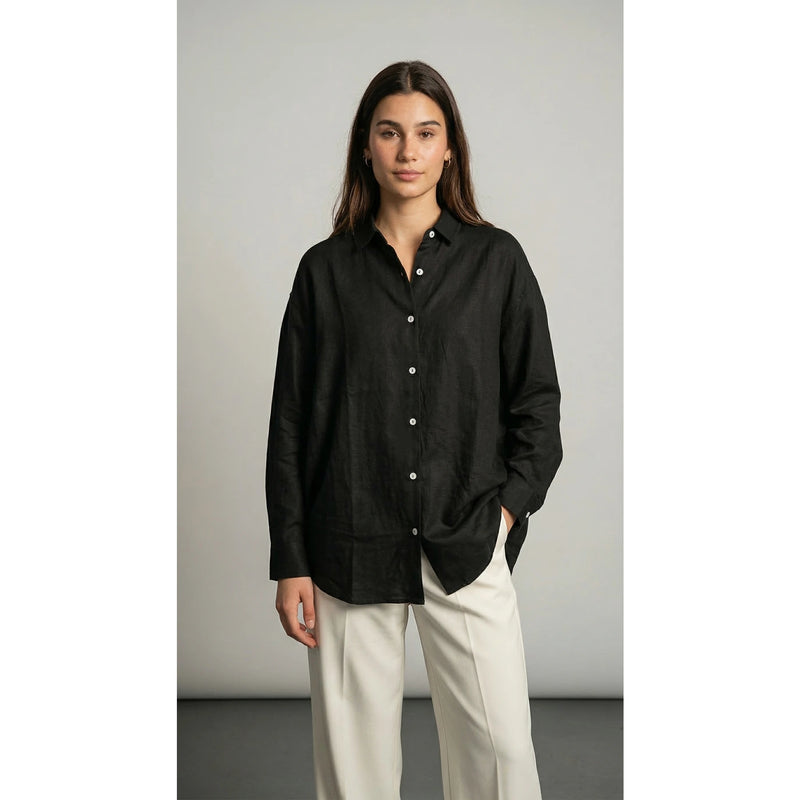 Black Linen Oversized Shirt | Montivo Pakistan