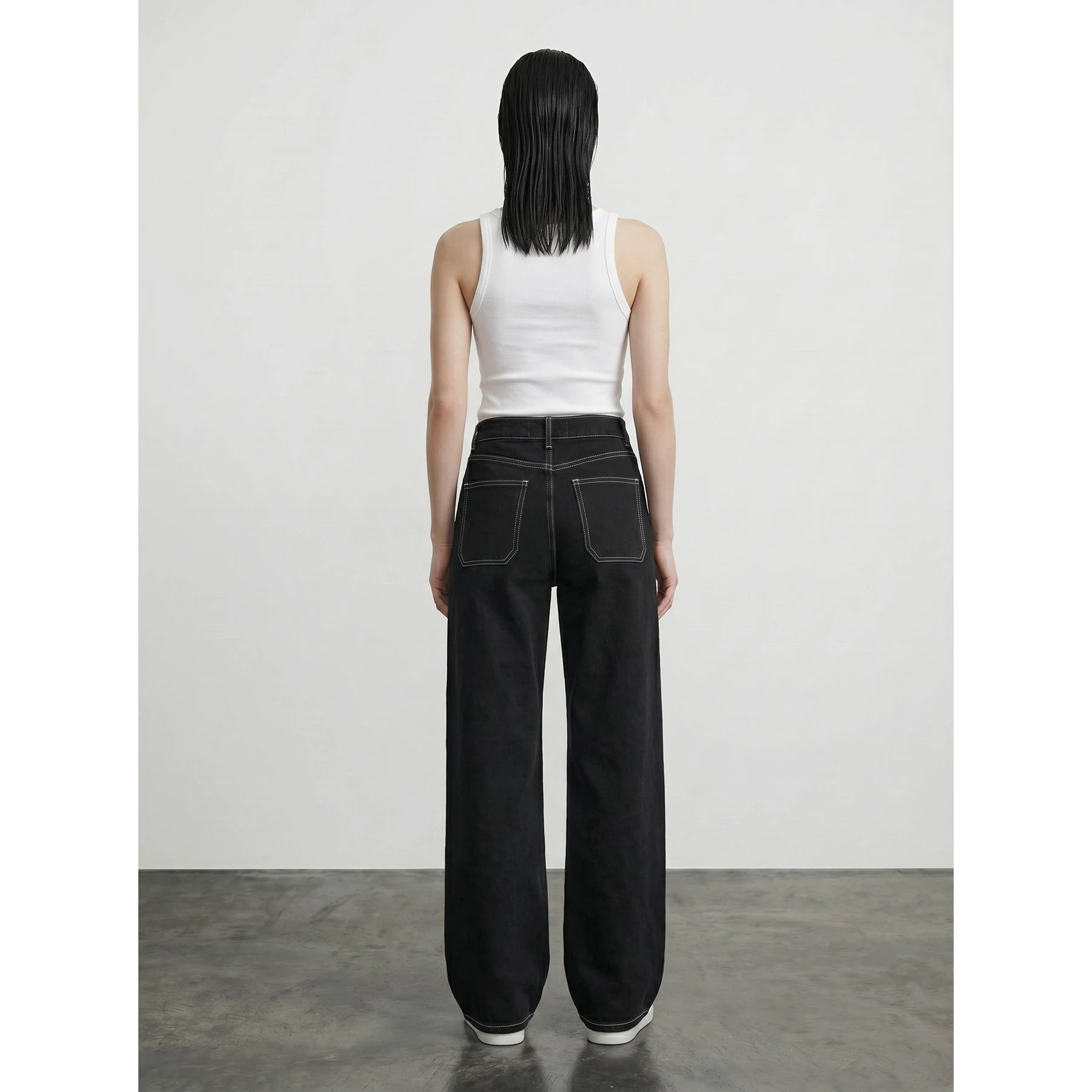 Black With Ecru Threads Wide Leg Jeans | Montivo Pakistan
