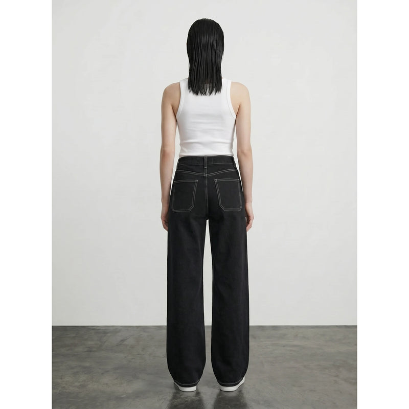Black With Ecru Threads Wide Leg Jeans | Montivo Pakistan