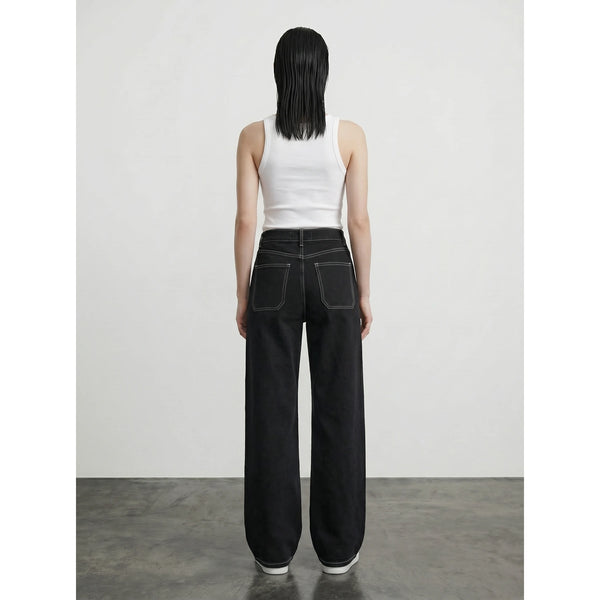 Black With Ecru Threads Wide Leg Jeans | Montivo Pakistan