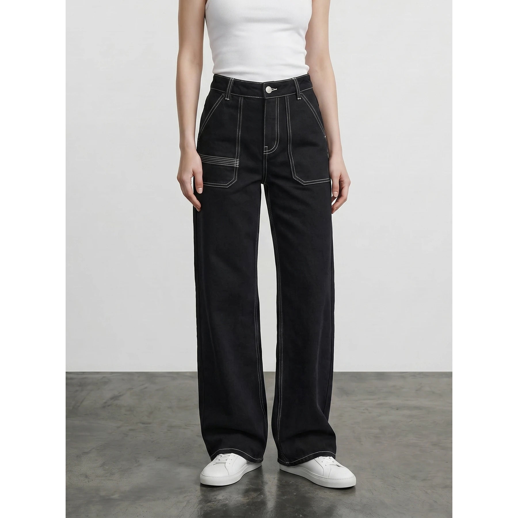 Black With Ecru Threads Wide Leg Jeans | Montivo Pakistan
