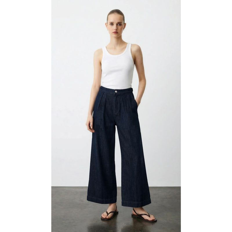 Rinse Wash Pleated Cropped Wide Leg Jeans | Montivo Pakistan