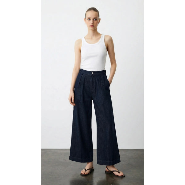 Rinse Wash Pleated Cropped Wide Leg Jeans | Montivo Pakistan
