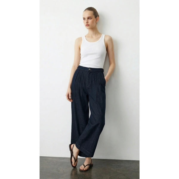 Rinse Wash Pleated Cropped Wide Leg Jeans | Montivo Pakistan