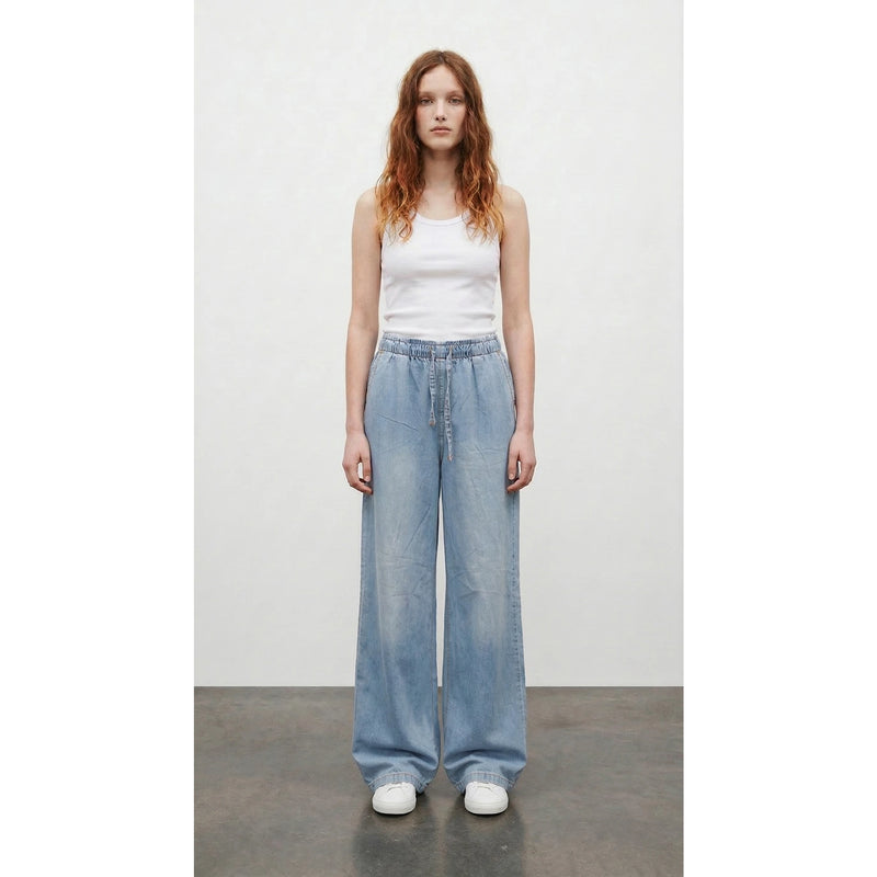 Light Blue Wide Leg Denim Trousers | Montivo Pakistan