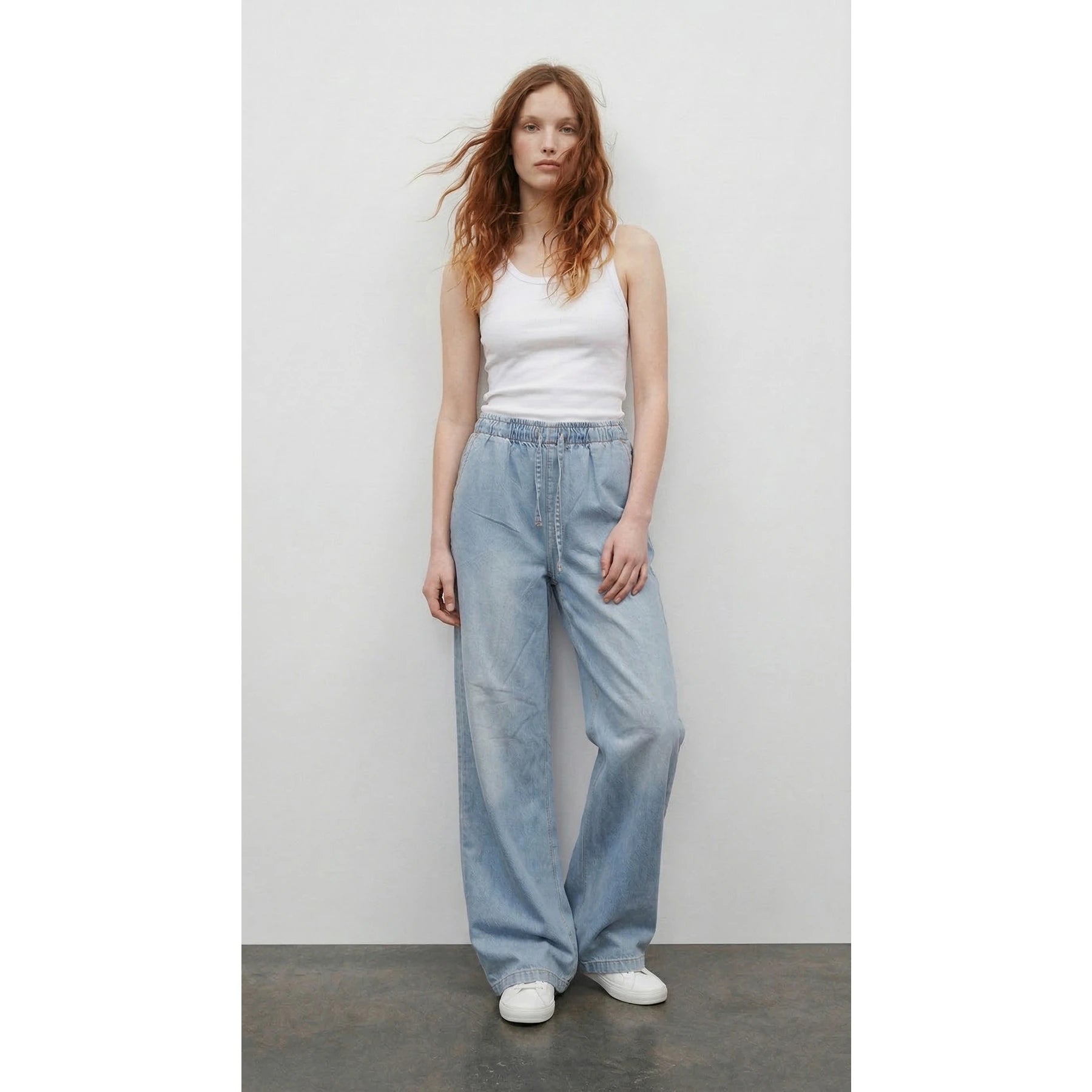 Light Blue Wide Leg Denim Trousers | Montivo Pakistan