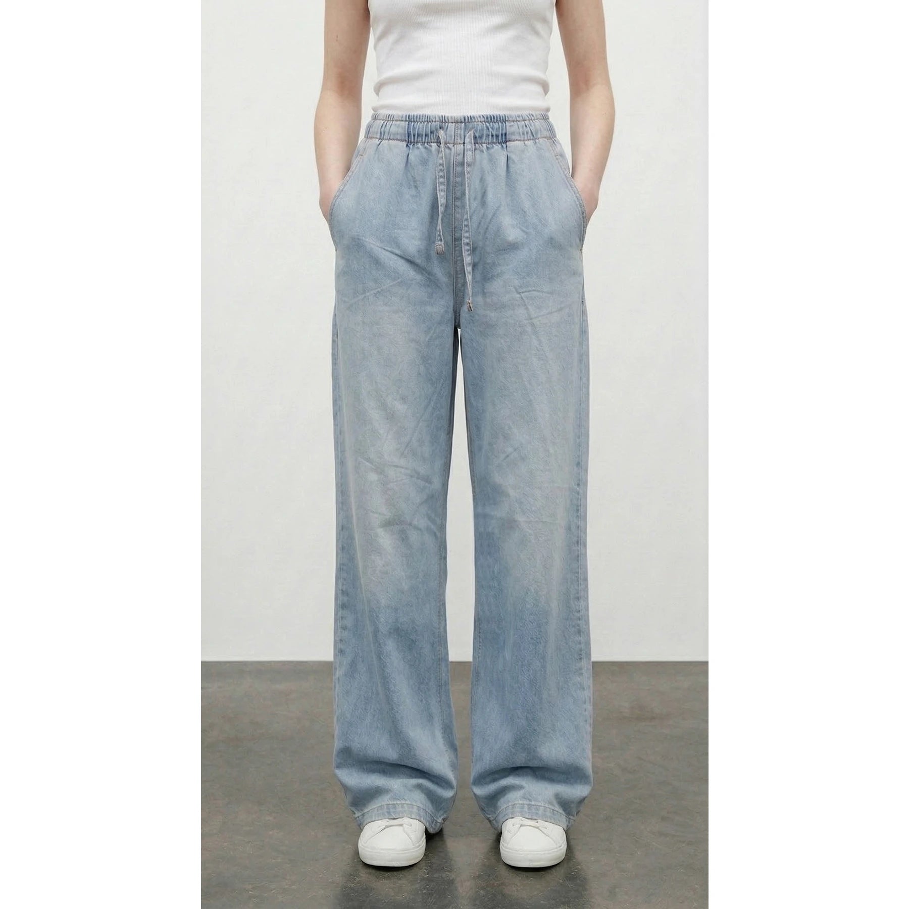 Light Blue Wide Leg Denim Trousers | Montivo Pakistan