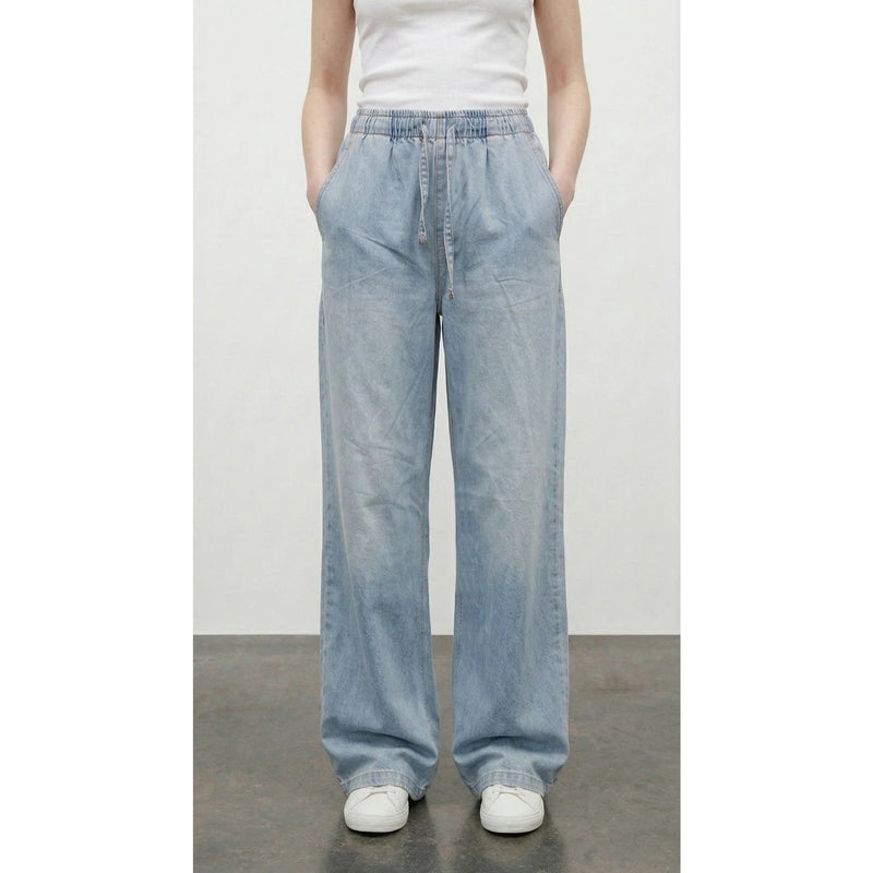 Light Blue Wide Leg Denim Trousers | Montivo Pakistan