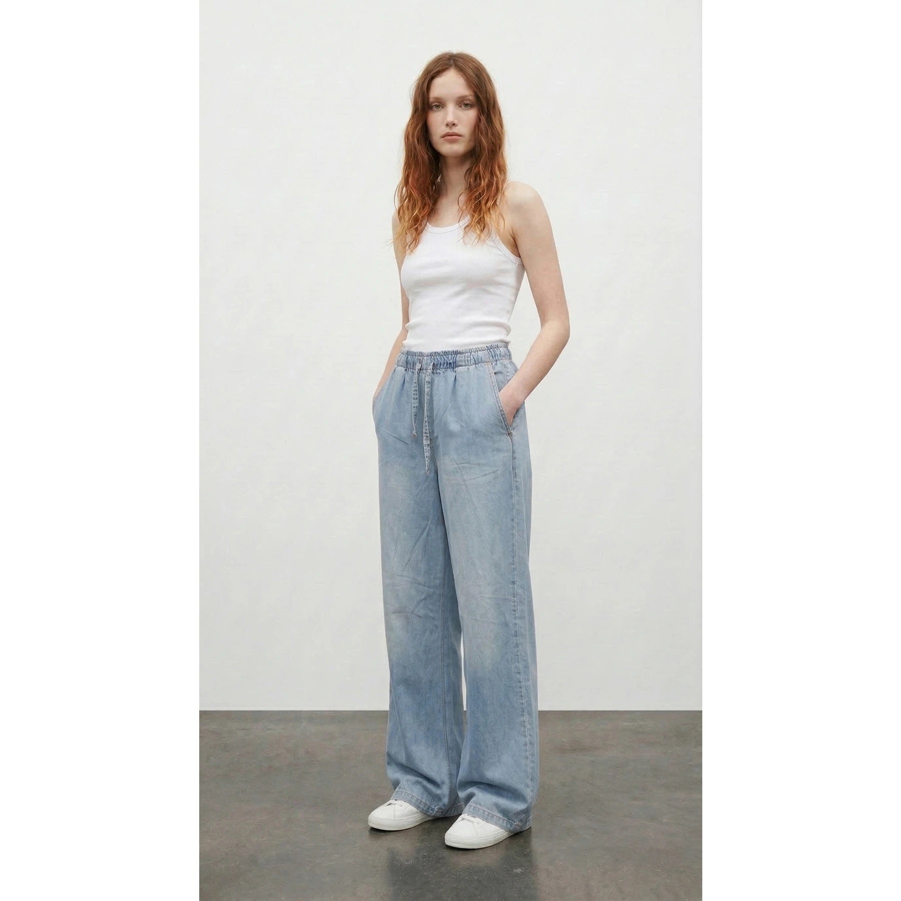 Light Blue Wide Leg Denim Trousers | Montivo Pakistan