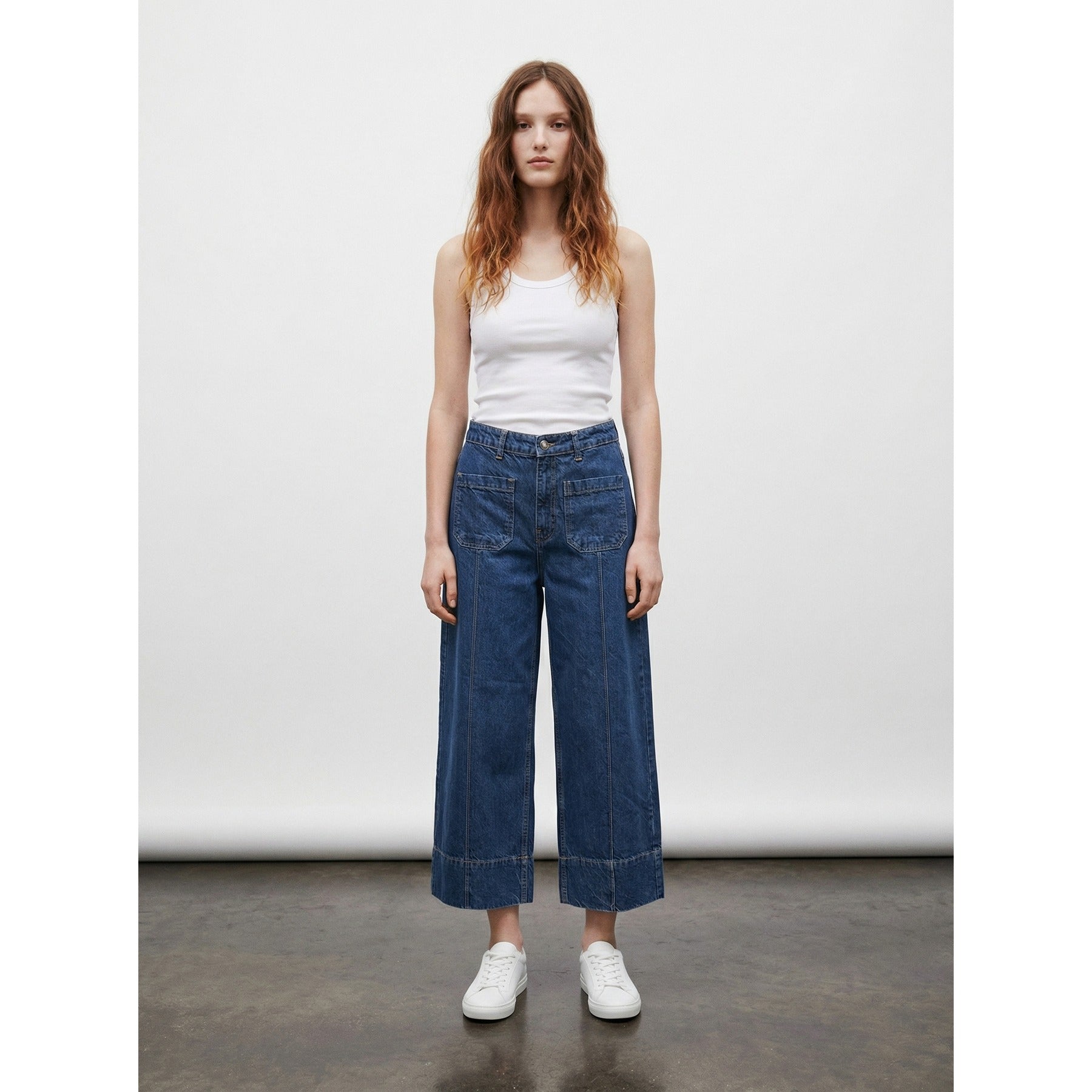 Dark Blue Wide Leg Culottes Jeans | Montivo Pakistan