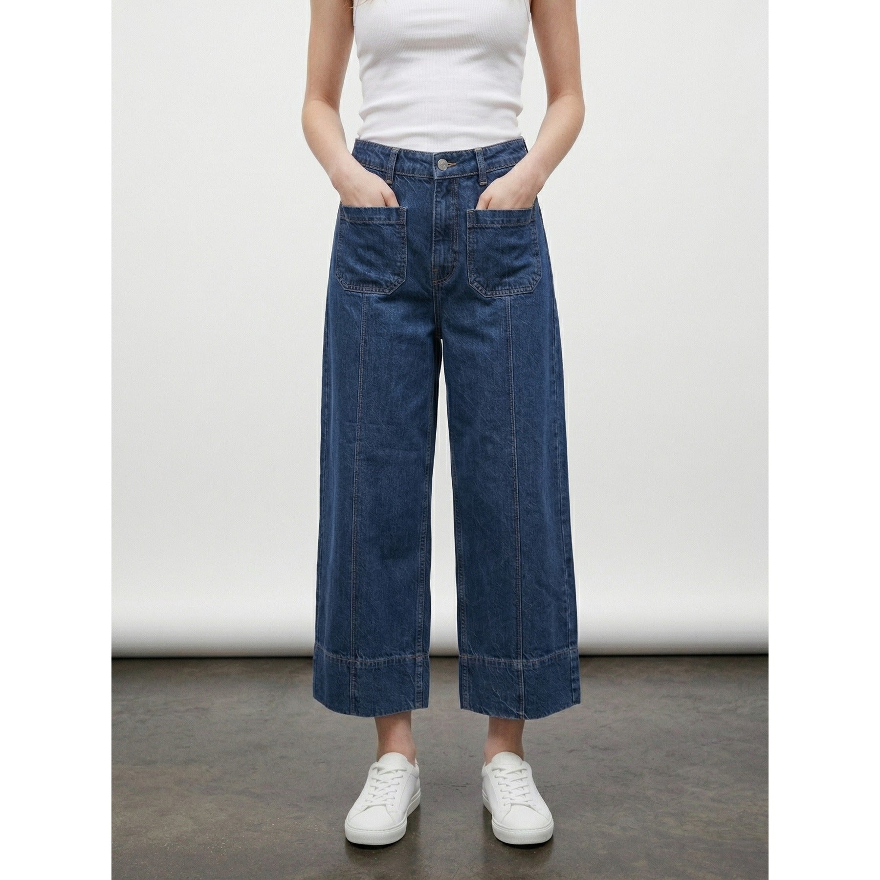 Dark Blue Wide Leg Culottes Jeans | Montivo Pakistan