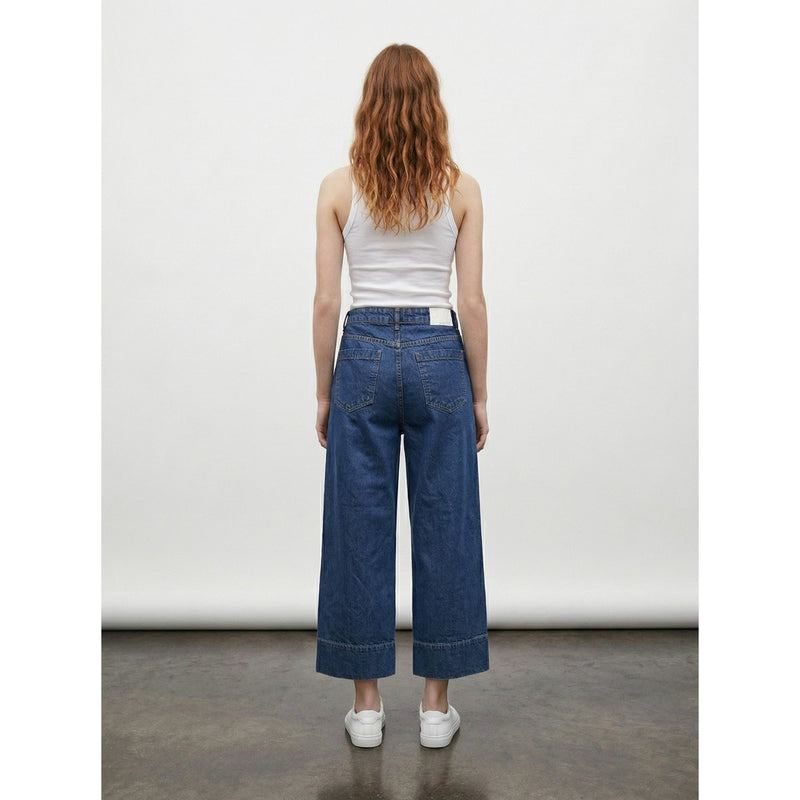 Dark Blue Wide Leg Culottes Jeans | Montivo Pakistan