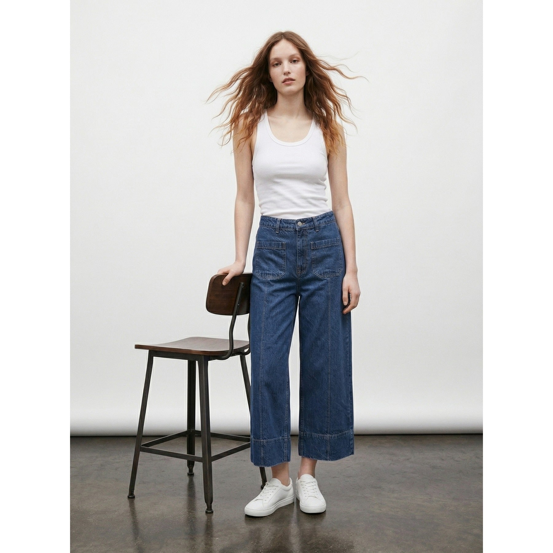 Dark Blue Wide Leg Culottes Jeans | Montivo Pakistan