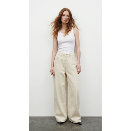 Cream Straight Baggy Jeans