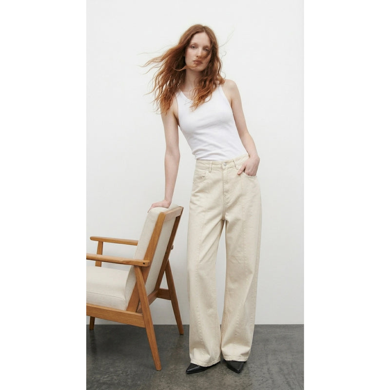 Cream Straight Baggy Jeans | Montivo Pakistan