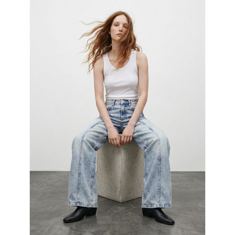 Light Blue Front Seam Wide Leg Jeans | Montivo Pakistan