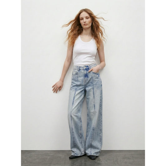 Light Blue Front Seam Wide Leg Jeans