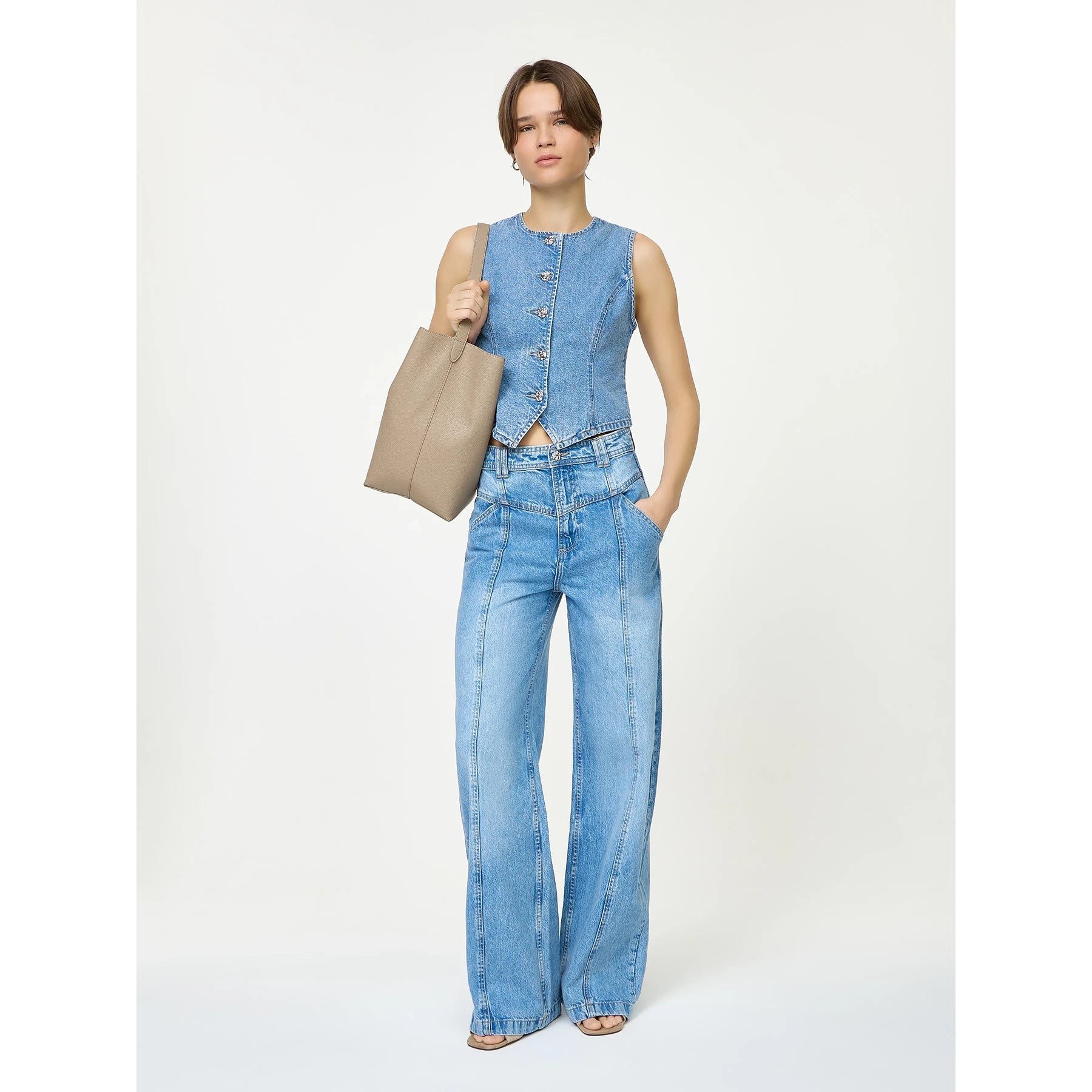 Light Blue Front Seam Wide Leg Jeans | Montivo Pakistan