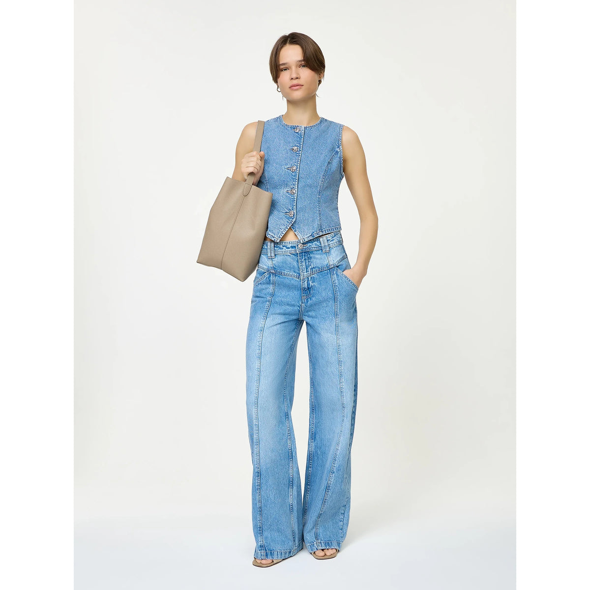 Light Blue Front Seam Wide Leg Jeans | Montivo Pakistan