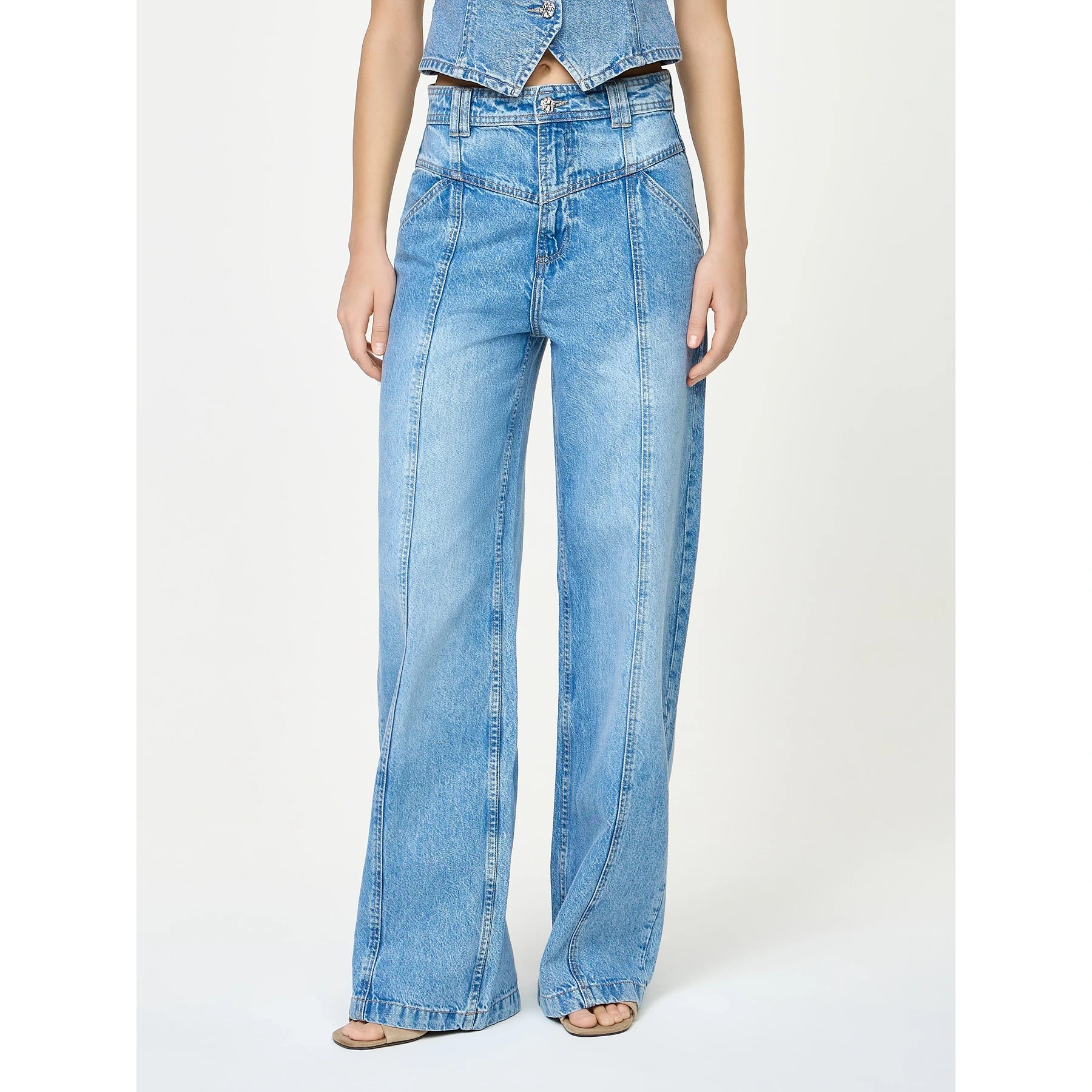 Light Blue Front Seam Wide Leg Jeans | Montivo Pakistan