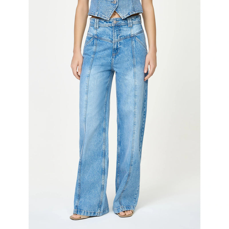 Light Blue Front Seam Wide Leg Jeans | Montivo Pakistan