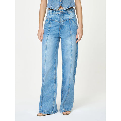 Light Blue Front Seam Wide Leg Jeans | Montivo Pakistan