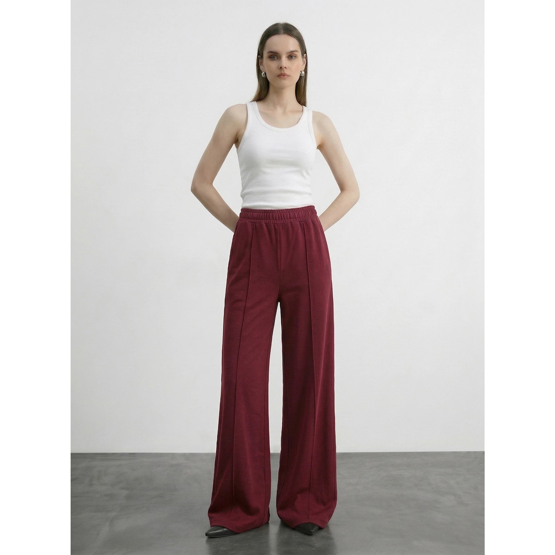 Burgundy Front Seam Wide Leg Trousers | Montivo Pakistan