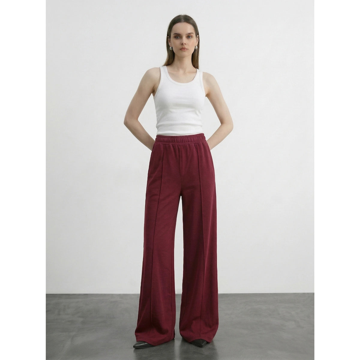 Burgundy Front Seam Wide Leg Trousers | Montivo Pakistan