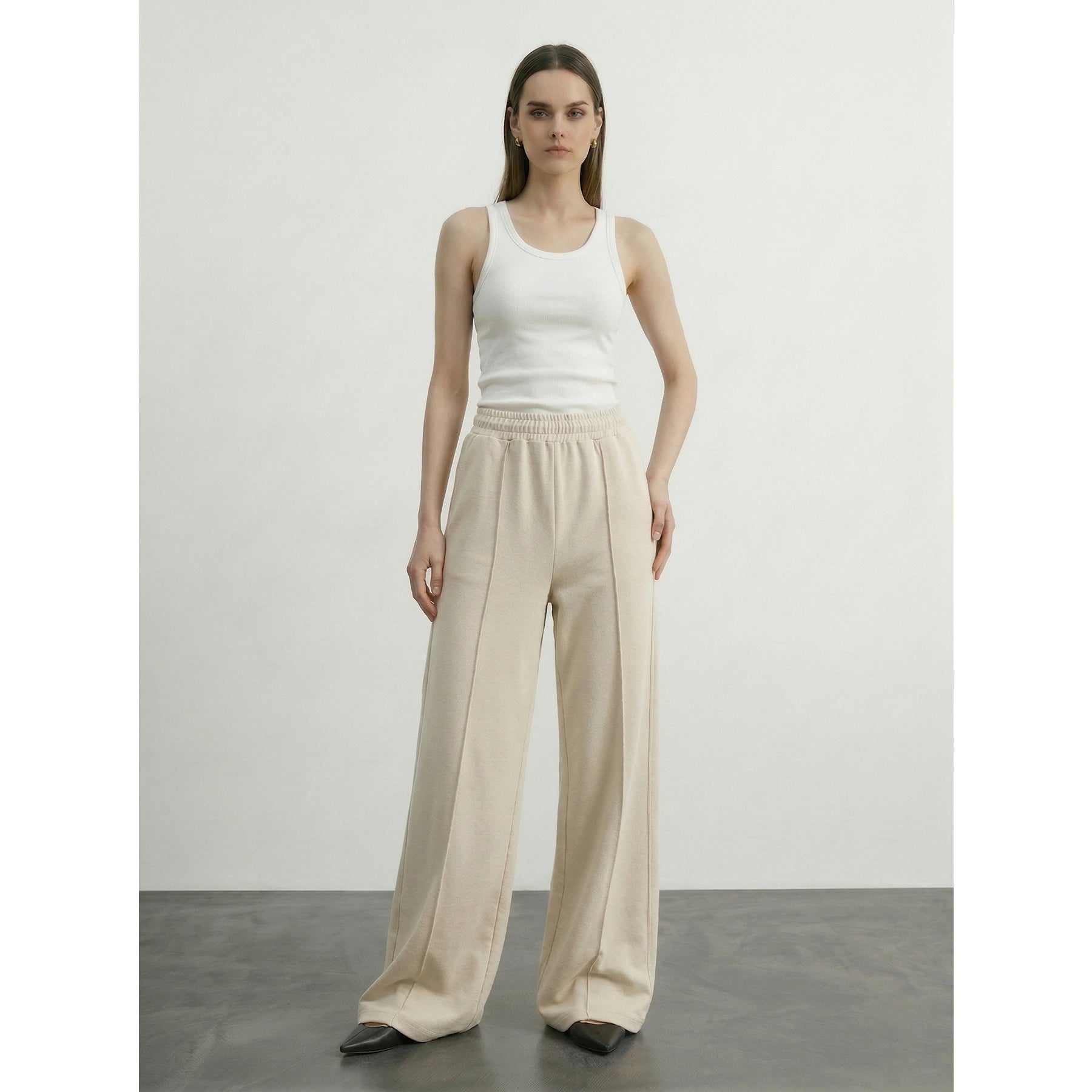 Beige Front Seam Wide Leg Trousers | Montivo Pakistan