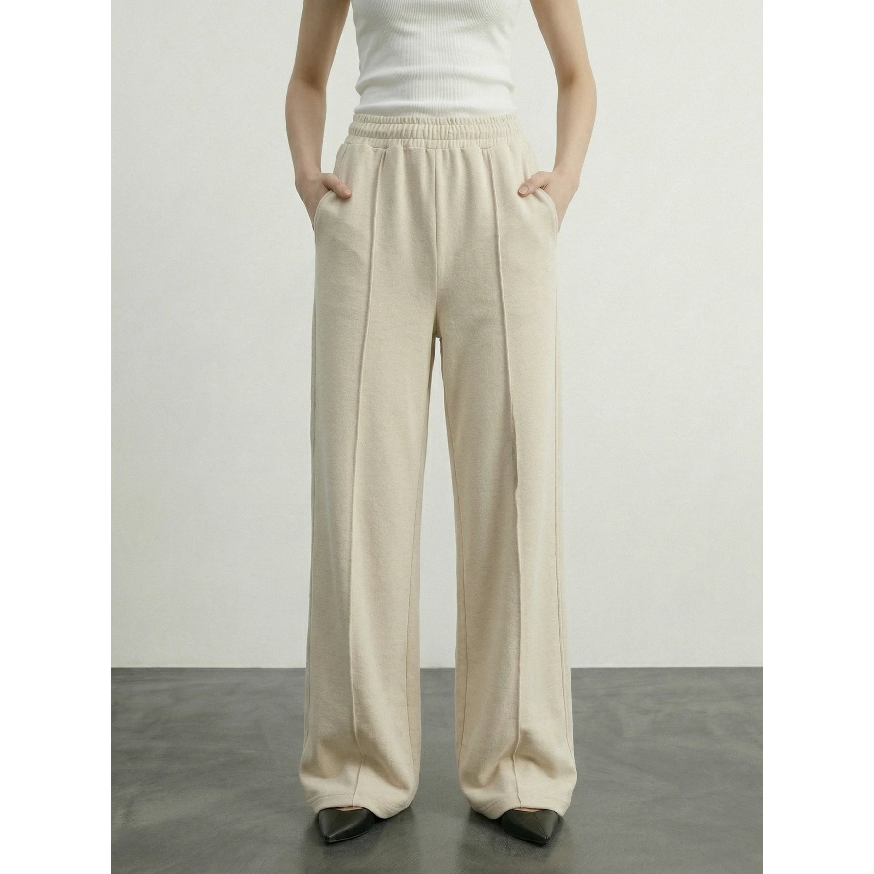 Beige Front Seam Wide Leg Trousers | Montivo Pakistan