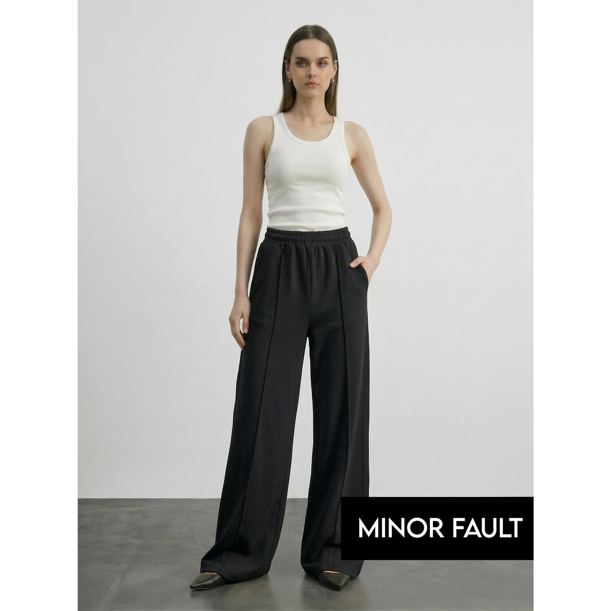 (Minor Fault) Black Front Seam Wide Leg Trousers | Montivo Pakistan