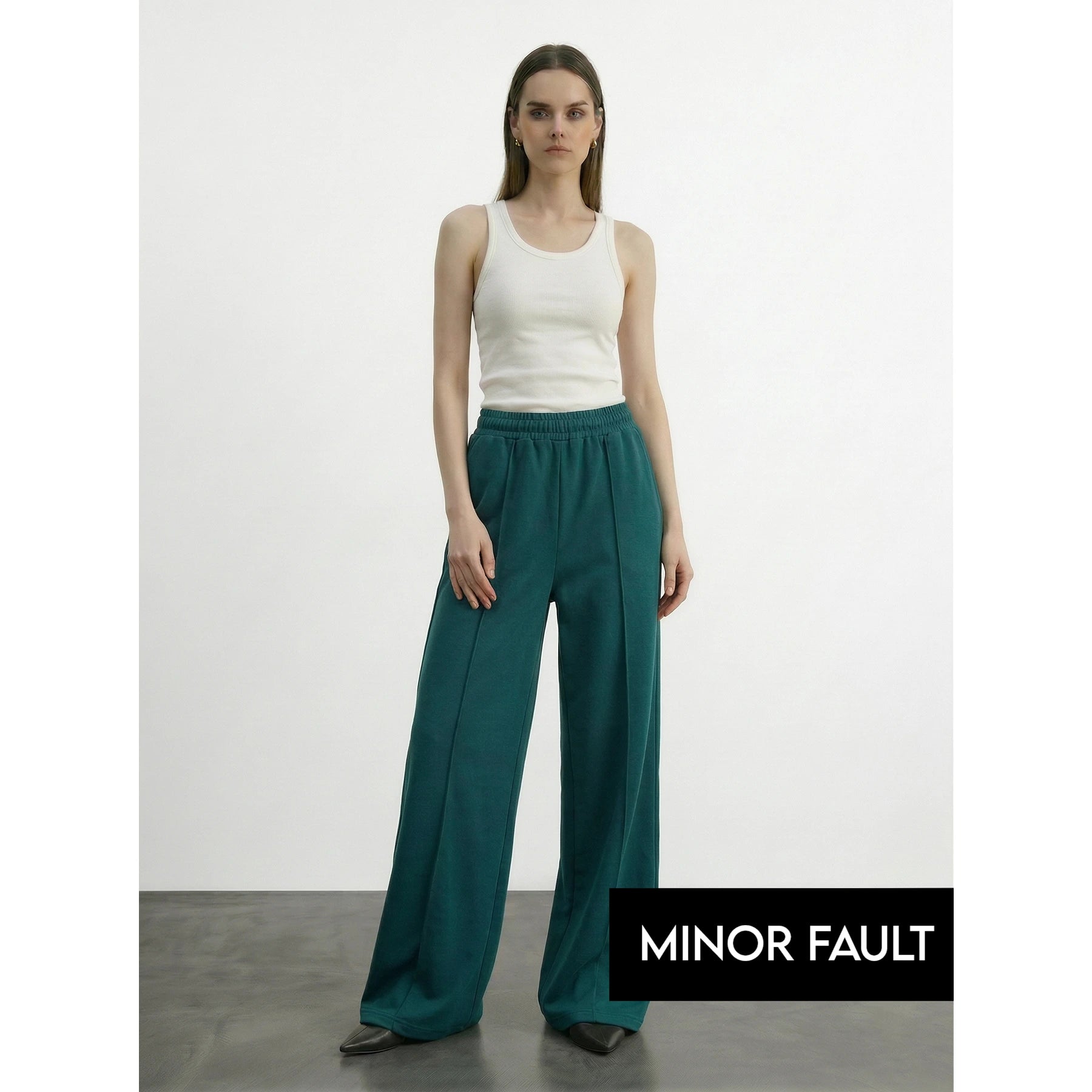 (Minor Fault) Teal Front Seam Wide Leg Trousers | Montivo Pakistan