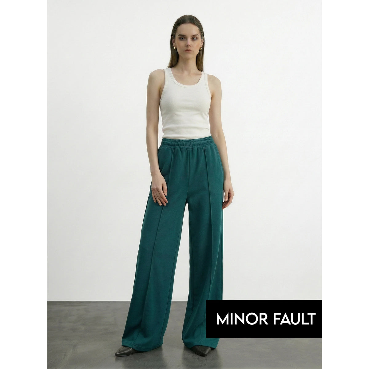 (Minor Fault) Teal Front Seam Wide Leg Trousers | Montivo Pakistan
