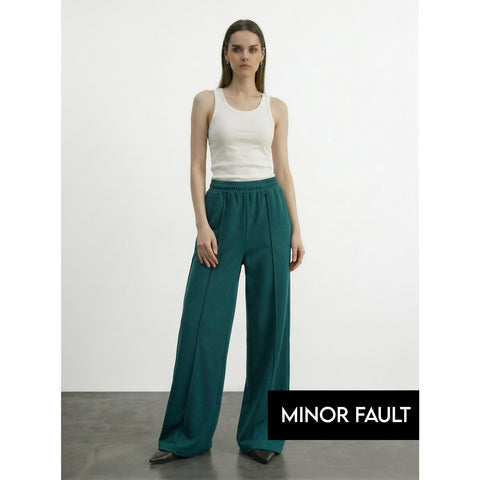 (Minor Fault) Teal Front Seam Wide Leg Trousers | Montivo Pakistan