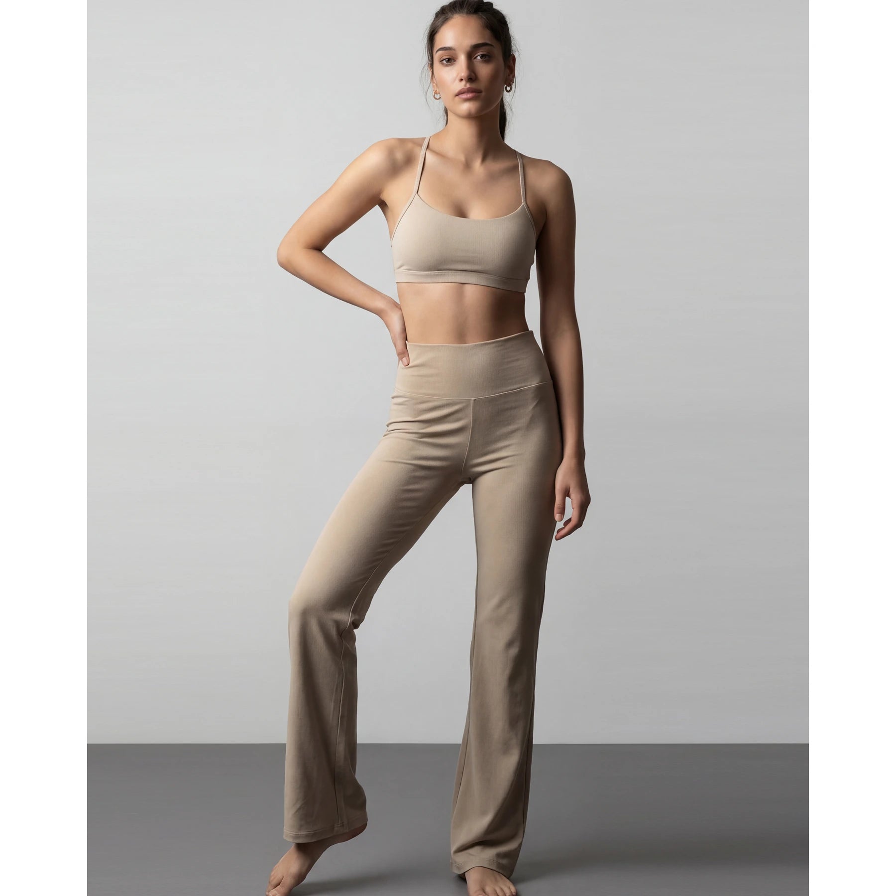 Beige Flared Yoga Pants | Montivo Pakistan