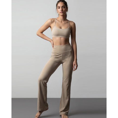 Beige Flared Yoga Pants | Montivo Pakistan
