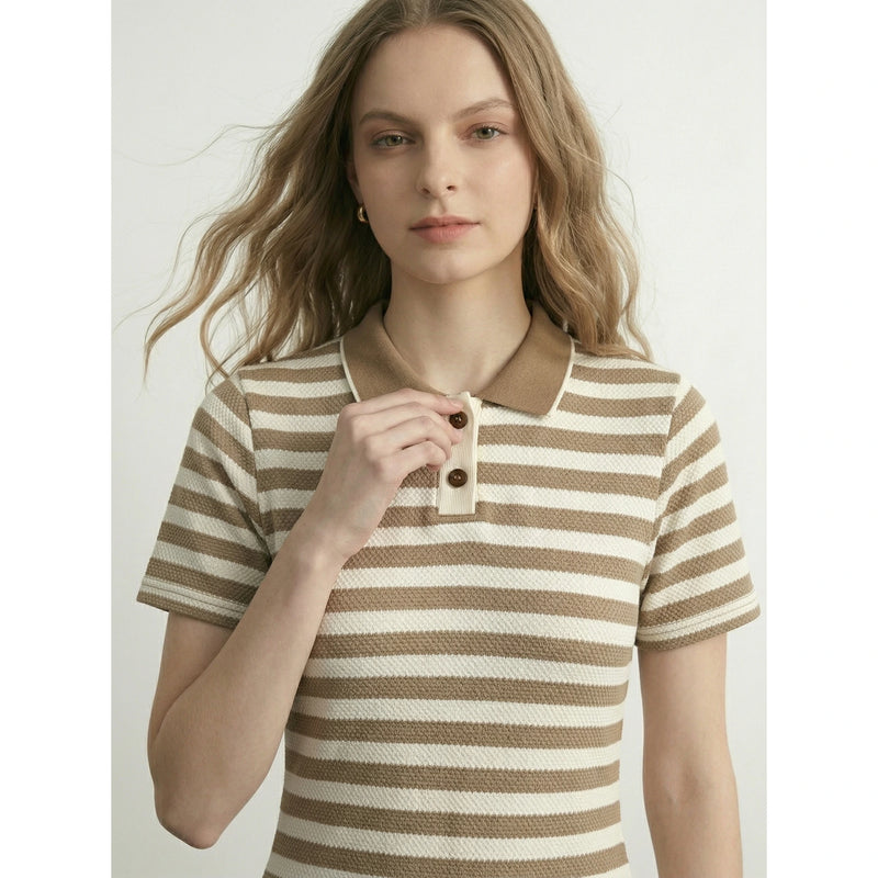 Beige Stripes Polo Bodycon Dress | Montivo Pakistan