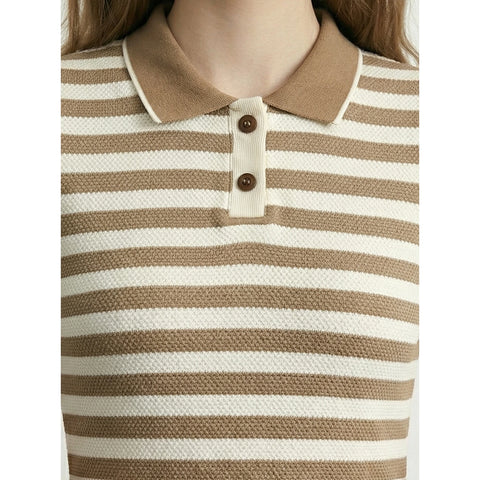 Beige Stripes Polo Bodycon Dress | Montivo Pakistan