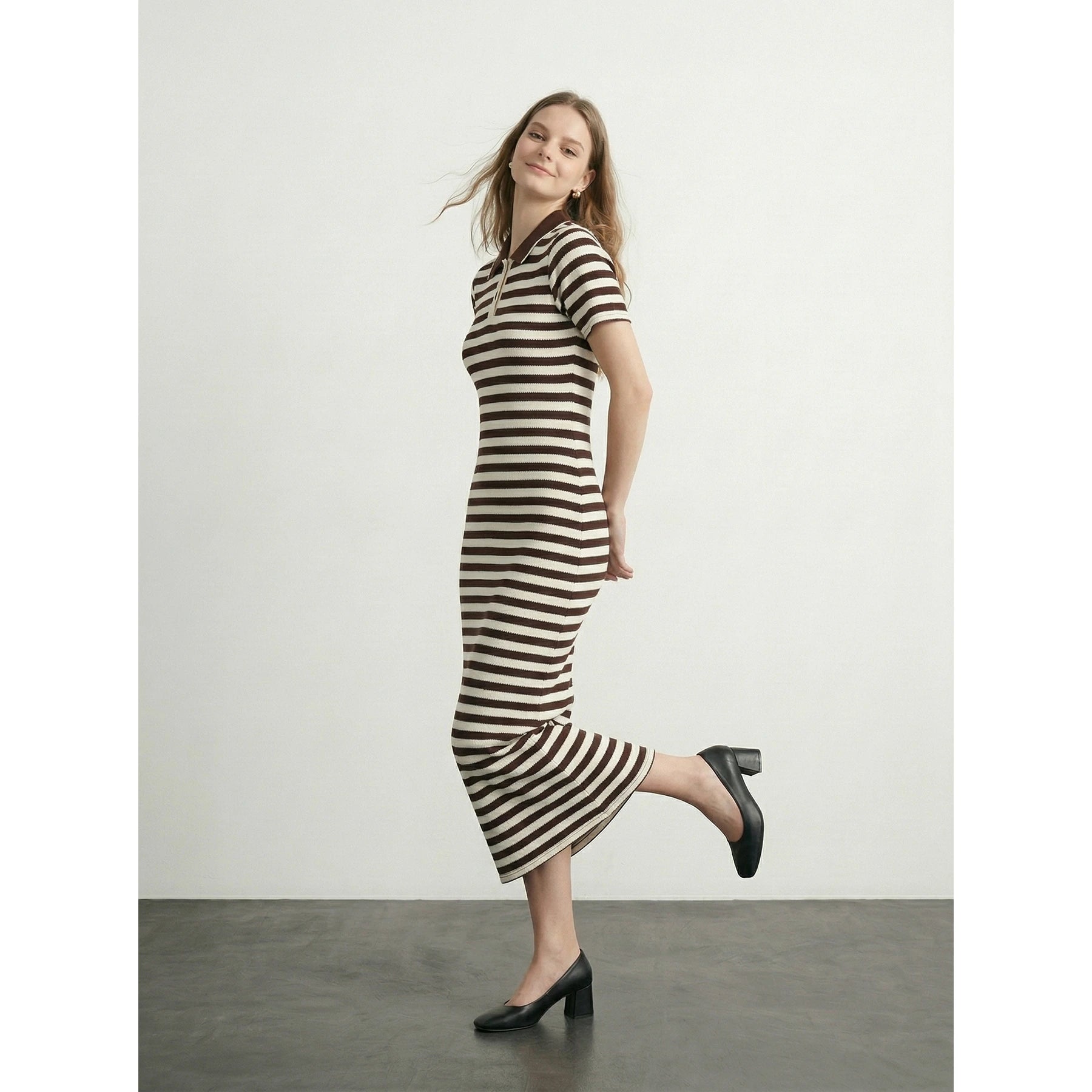 Brown Stripes Polo Bodycon Dress | Montivo Pakistan