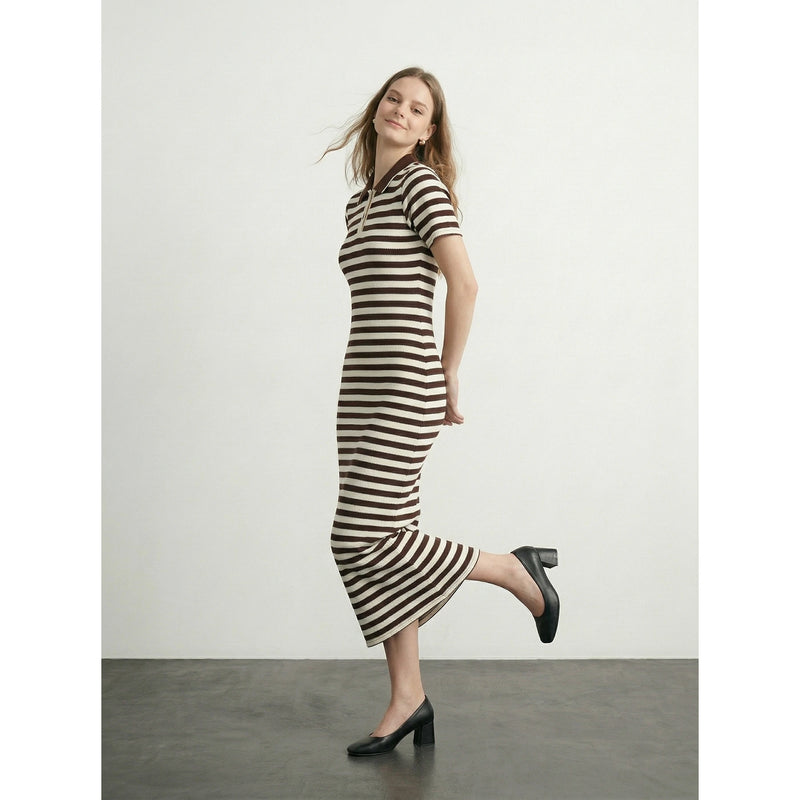 Brown Stripes Polo Bodycon Dress | Montivo Pakistan