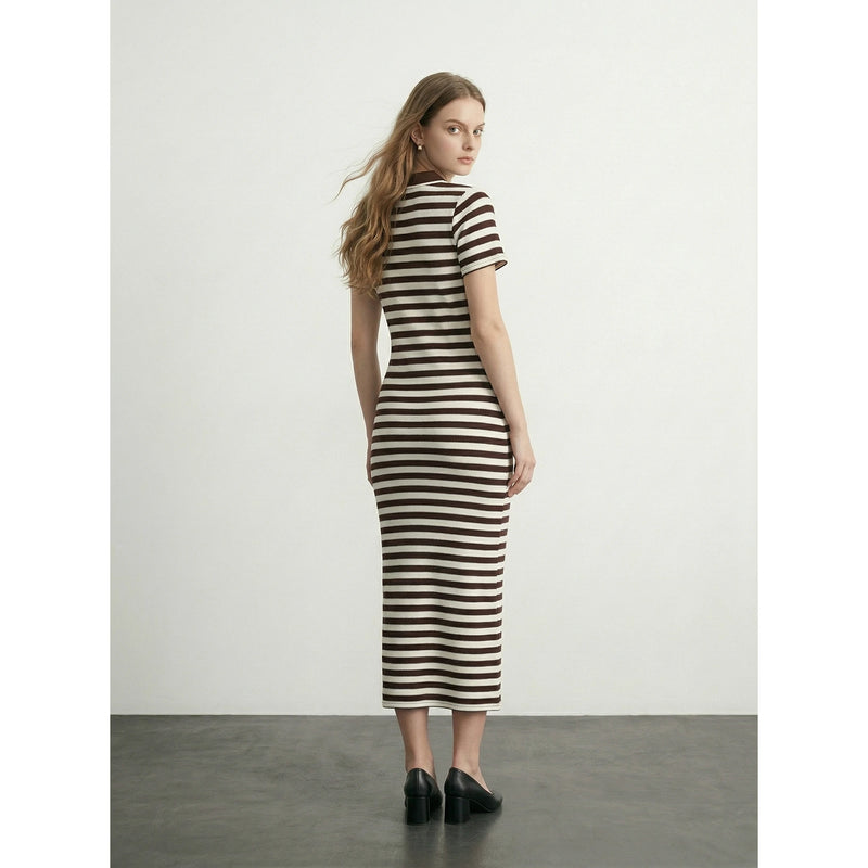Brown Stripes Polo Bodycon Dress | Montivo Pakistan
